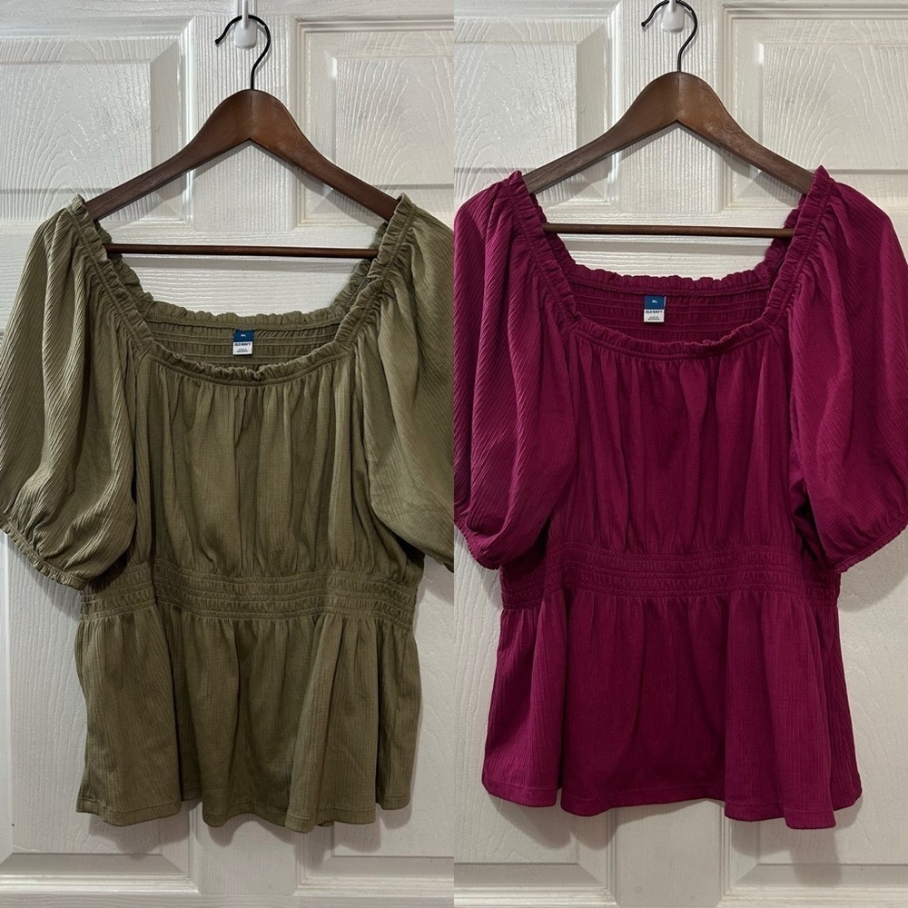 Old Navy Boho Short Sleeve Women Tops Shirts Lot of 2 Olive Green & Red Sz XL - Picture 1 of 7